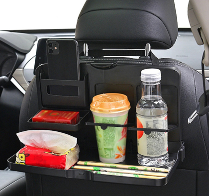 Car Backseat Food Travel Dining Meal & Snack Tray & Cup Holder for All Cars (Black) - 1 Piece