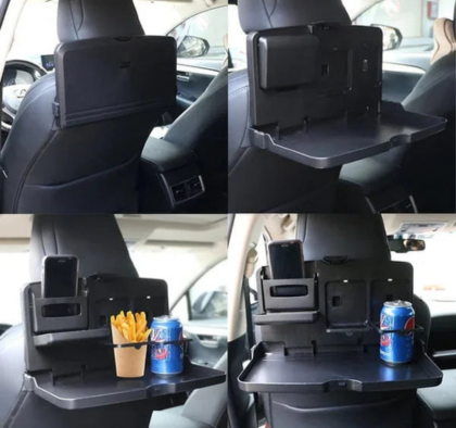 Car Backseat Food Travel Dining Meal & Snack Tray & Cup Holder for All Cars (Black) - 1 Piece